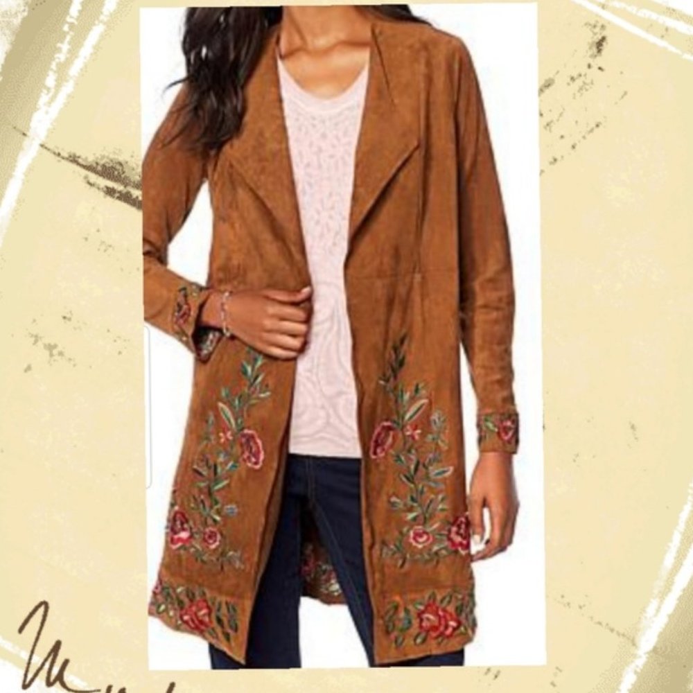 Curations Tan Embroidered Duster